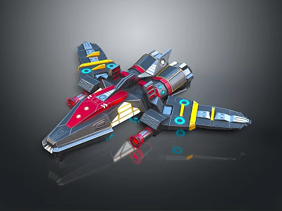 Sci Fi Spaceship Model With Red Blue Yellow Accents Futuristic Mechanical Design And Wing Structure 3d model