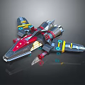 Sci Fi Spaceship Model With Red Blue Yellow Accents Futuristic Mechanical Design And Wing Structure