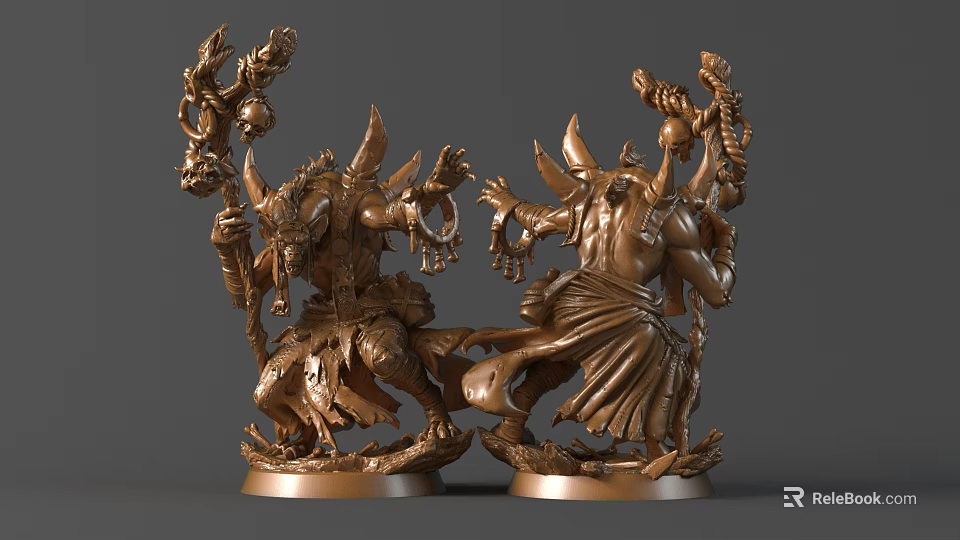 Fantasy Creature Sculpture Carving With Intricate Details And Dynamic Poses 3d model 