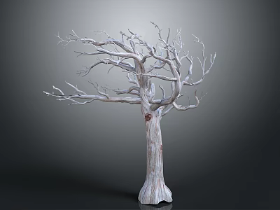 Leafless Dead Tree With Textured Trunk And Spreading Branches On Simple Gray Gradient Background 3d model