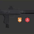 High Quality 3D Rendered Black Submachine Gun With Silencer And Scope