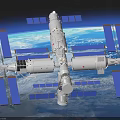 International Space Station With Blue Solar Panels And Modules Orbiting Earth 3d model
