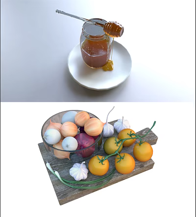 Modern fruit plate glass fruit plate orange garlic onion 3d model