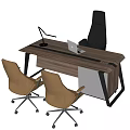 Modern Office Desk With Wooden Top Metal Frame Table Lamp Laptop And Beige Black Chairs