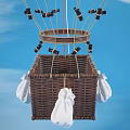 Colorful Striped Hot Air Balloon Amusement Rides With Baskets American Flag And Blue Sky