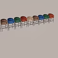 Modern Bar Stools With Brown And Beige Upholstery Curved Backrest And Black Metal Legs