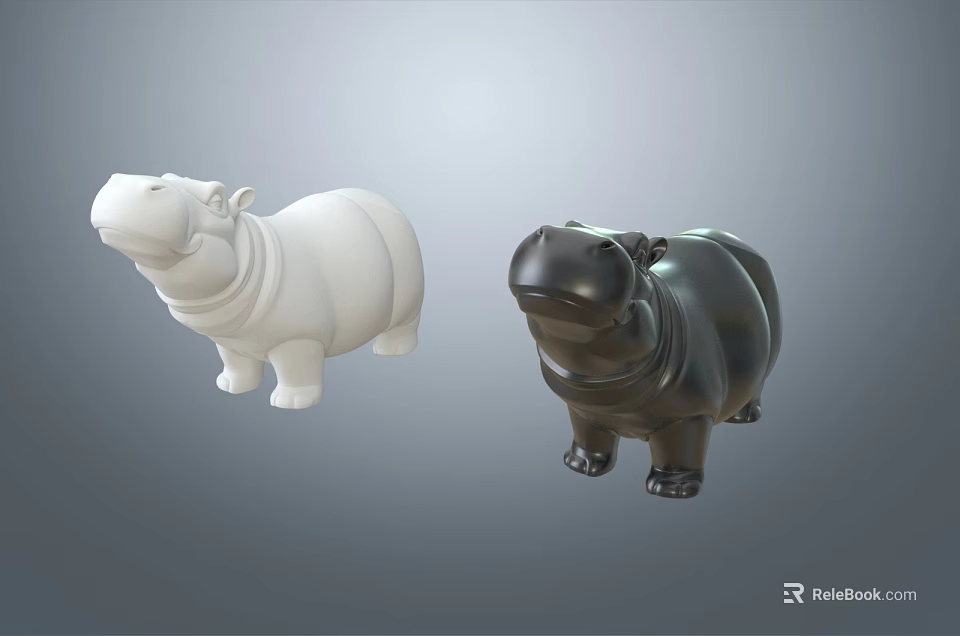 White and Black Hippo Landscape Sculptures for Outdoor Garden Decoration 3d model 