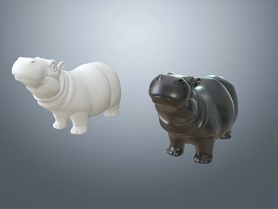 White and Black Hippo Landscape Sculptures for Outdoor Garden Decoration 3d model