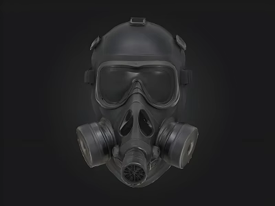 Black Military Style Gas Mask With Protective Goggles And Filter Canisters 3d model