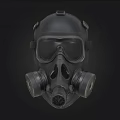Black Military Style Gas Mask With Protective Goggles And Filter Canisters