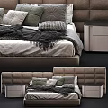 Modern Double Bed With Plush Headboard Decorative Pillows And Bedside Tables 3d model