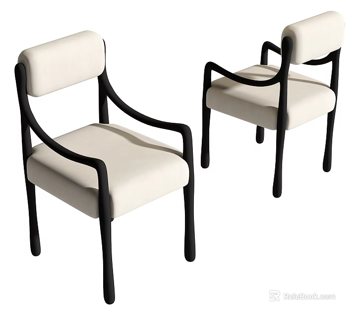 Modern Black Frame Dining Chairs With Beige Upholstered Seat And Armrests 3d model