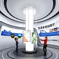 Planning Exhibition Hall Interior With Decorative Wall And Visitors Exploring Inside 3d model