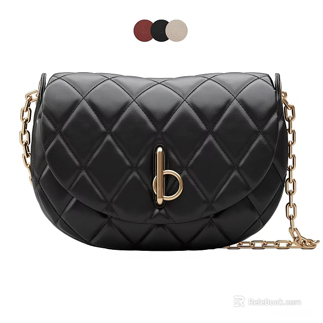 Black Quilted Handbag With Gold B Shaped Clasp And Chain Strap 3d model 