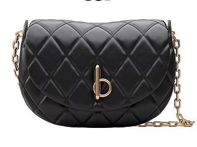 Black Quilted Handbag With Gold B Shaped Clasp And Chain Strap 3d model