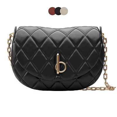Black Quilted Handbag With Gold B Shaped Clasp And Chain Strap 3d model