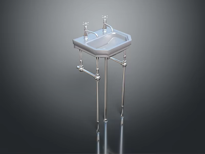 Stainless Steel Square Sink With Metal Stand For Food Preparation In Kitchen 3d model