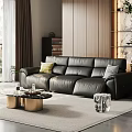Luxury Modern Black Leather Sectional Sofa In Living Room With Glass Coffee Table Green Plants