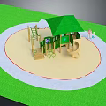 Outdoor Playground Equipment With Green Roof Climbing Frame Slide And Sand Area On Green Ground