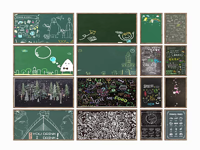 Variety of Chalkboard Wall Hangings With Hand Drawn Art And Creative Designs 3d model
