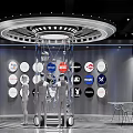 Modern Futuristic Clothing Store Interior Design With Circular Chandelier Glass Display Cases And Mannequins