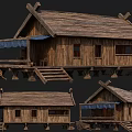 Traditional Ancient Wooden Building With Classic Structure Wooden Roof Steps Canopy And Multiple Views 3d model
