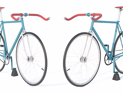 Two Stylish Blue Bicycles With Red Handlebars And Large Wheels Design 3d model