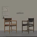 Poliform Modern Single Chair With Wooden Frame Leather Seat Brown Black Living Room Shelf