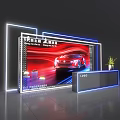 Commercial Equipment Display Booth With Neon Light Frames And Car Advertisement Background 3d model