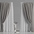 Gray Curtains With Elegant Draped Design As Side Panels Against White Backdrop 3d model