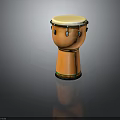 Orange Djembe Drum with White Drumhead Decorative Metal Rings and Colorful Stripes