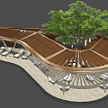 Modern Wooden Pergola With Curved Roof Structure Outdoor Seating And Hanging Lights
