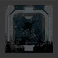 Industrial Cubic Scene Component With Blue Gray Textured Panels And Symmetric Frames