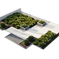 Beautiful Courtyard Garden With Neatly Trimmed Green Plants Stone Slab Flooring And Square Planters