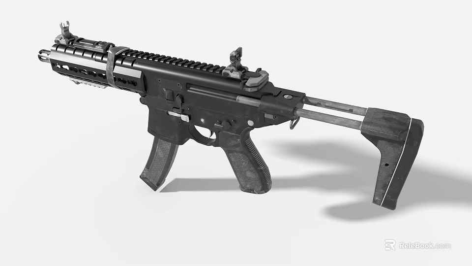 Game Movie Character Wielding Modern Black Tactical Rifle With Attachments 3d model 