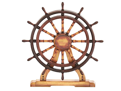 Decorative Wooden Ship Wheel With Stand And Vintage Design 3d model