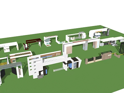 Modern Entry Gate Design With Metal Structure And Glass Panels In Courtyard 3d model