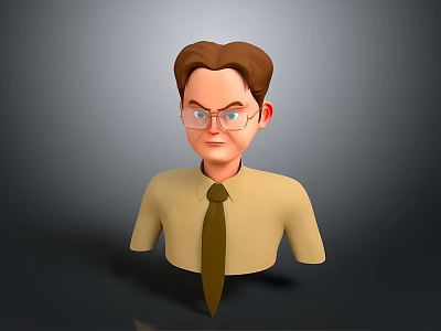 3D Rendered Game Movie Character Male Bust With Brown Hair Glasses Beige Shirt And Tie 3d model