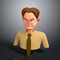 3D Rendered Game Movie Character Male Bust With Brown Hair Glasses Beige Shirt And Tie