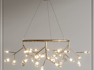 Modern Elegant Golden Branch Shaped Chandelier With Small Glass Bulbs And Hanging Design 3d model