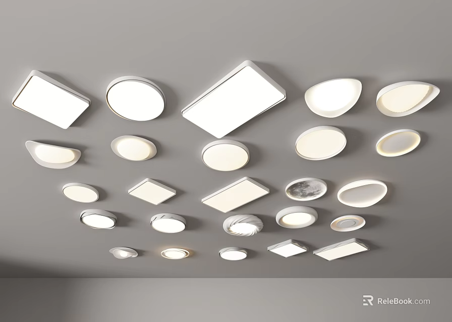 Modern Ceiling Lights with Round and Square Shapes for Interior Lighting Design 3d model