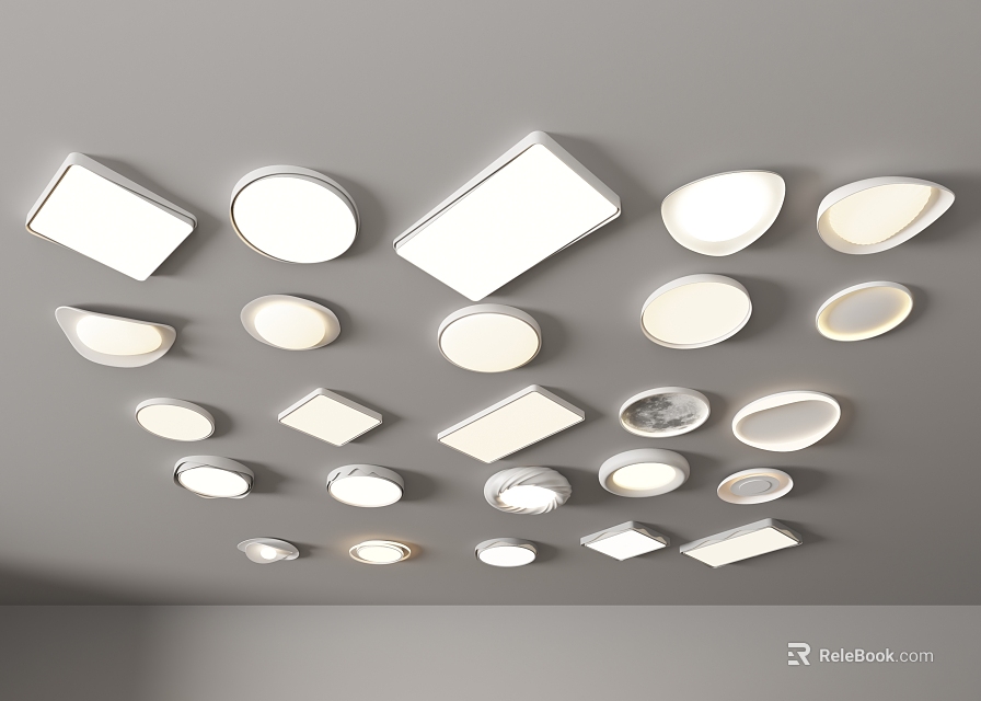 Modern Ceiling Lights with Round and Square Shapes for Interior Lighting Design 3d model 