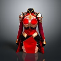 Woman Wearing Red Armor With Golden Accents And Rose Pattern Design