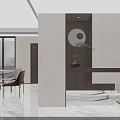 Bright Modern Dining And Living Room With Round Marble Table Cozy Chairs And Side Cabinets