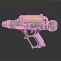 Retro Futuristic Sci Fi Weapon With Gold Silver Metallic Finish And Yellow Glowing Panel