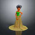 Game And Movie Character With Elaborate Black Hairstyle Green Sleeveless Top Gold Striped Flared Skirt