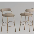 Modern Light Upholstered Bar Stools With Gold Metal Frames And Curved Design 3d model