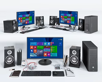 Modern computer computer audio monitor combination 3d model