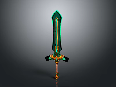 Fantasy Character Wielding Ornate Green Glowing Sword With Decorative Handle 3d model