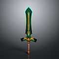 Fantasy Character Wielding Ornate Green Glowing Sword With Decorative Handle